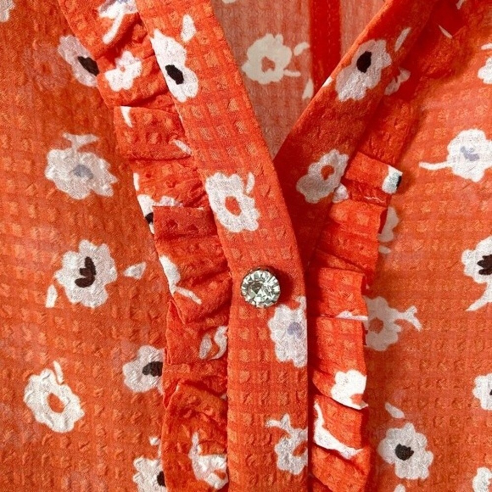 Zara Orange Floral Print Mini Dress‎ Rhinestone Buttons - Picture 6 of 9